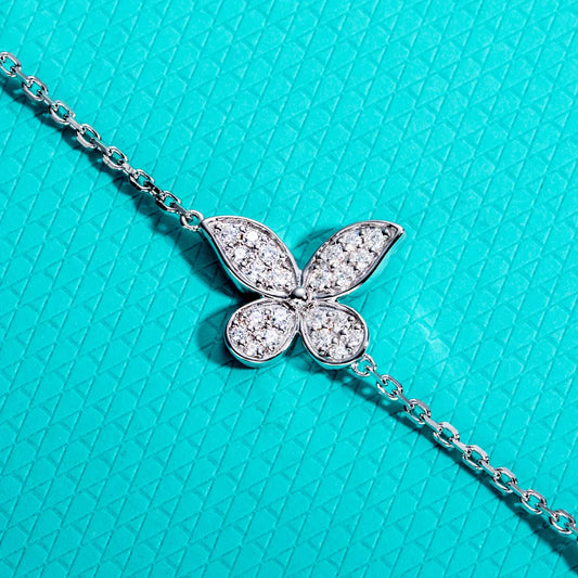 Bracelet Papillon en Moissanite Argent Sterling 925 Plaqué Or 18K Bracelets Ajustables 18+5cm Cheville pour Femmes Bijoux