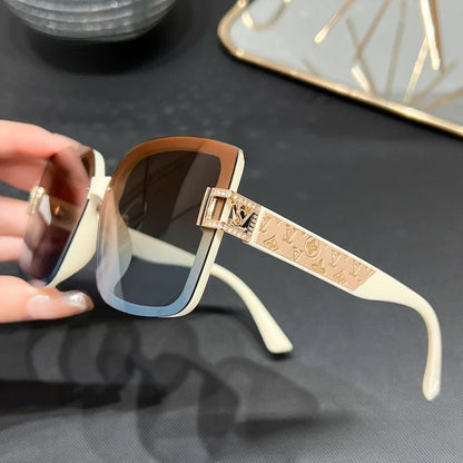 2025 Polarized Square Sunglasses Women Trendy Luxury Sun Glasses New Vintage Leather Print Glitter Eyewears UV400 Gafas De Sol