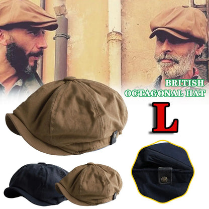 British Style Newsboy Men Cotton Ascot Dad Khaki Male Spring Autumn Vintage Brand Octagonal Flat