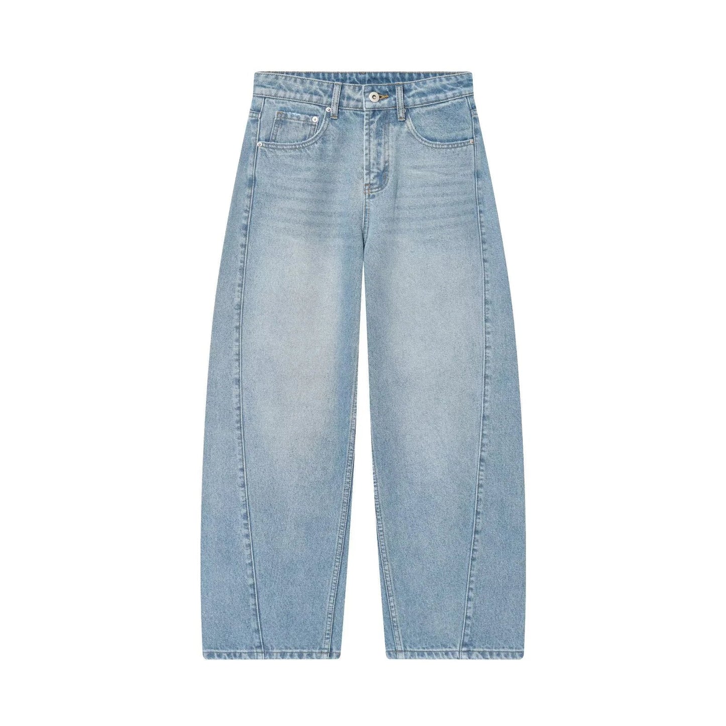 European and American style 2025 winter new women's clothing mid waist balloon version sickle bending knife jeans