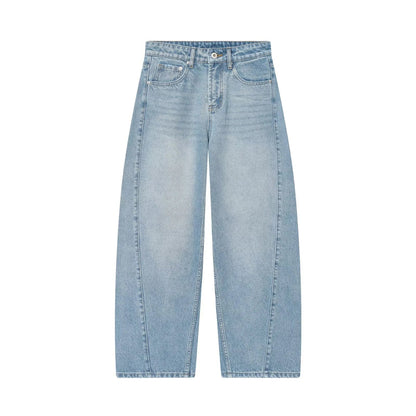 European and American style 2025 winter new women's clothing mid waist balloon version sickle bending knife jeans