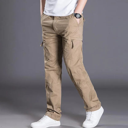 Men Cargo Trousers Casual Pants Straight Leg Work Pants Men Spring Summer Cotton Loose Casual Cargo Overalls Male Multi Pockets