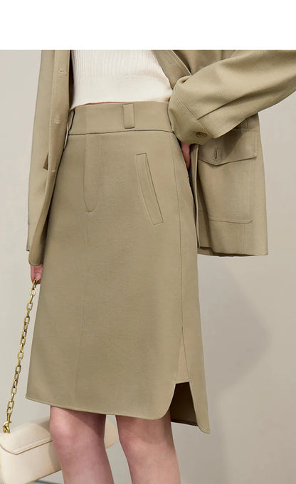 Mid Skirt 2026 Summer New Casual Workwear Style A-Line Skirt Women's solid Versatile Side Slit Women's clothing 12642098