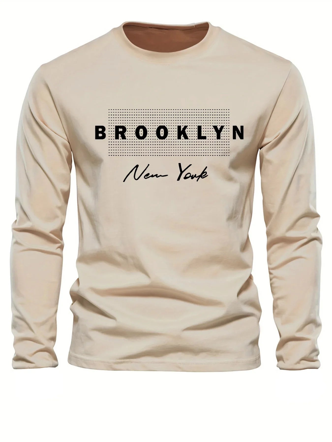 Men's 100% pure cotton loose and comfortable casual sports Brooklyn New York letter printed round neck long sleeved T-shirt top