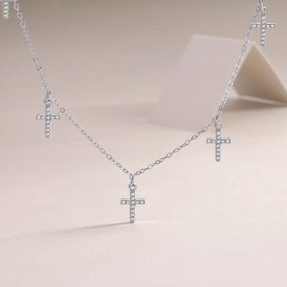 Certified Moissanite Diamond Necklace with Cross Shape Pendant S925 Silver Plated 18k Stacking Neck Chain for Women Fine Jewelry