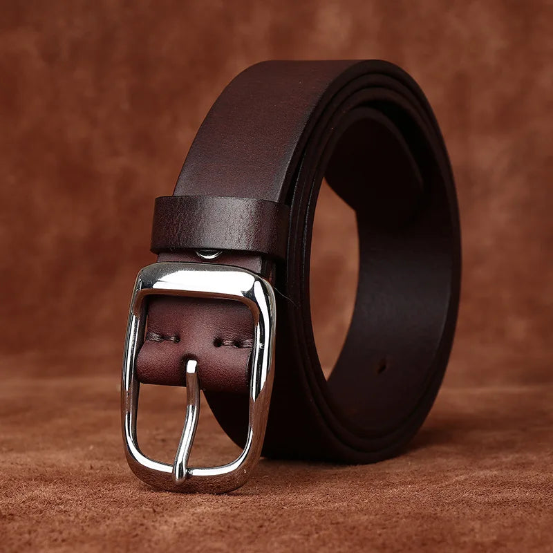 3.3CM Pure Cowhide High Quality Genuine Leather Belts for Men Brand Strap Male Stainless Steel Buckle Business Jeans Cowboy