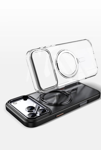 360° Rotating Stand Magnetic Orange Case For iPhone 17 Pro Max 17Air 17Pro Luxury Metal Button Folding Bracket Shockproof Cover