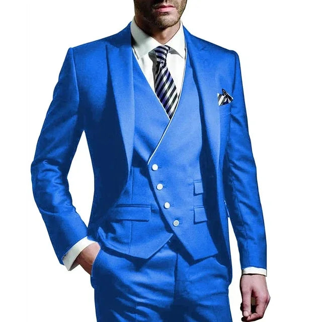 Men Suit  Army Green 3 Piece Groom Wear Peak Lapel Wedding Tuxedos Business Party Evening Jacket Vest With Pants