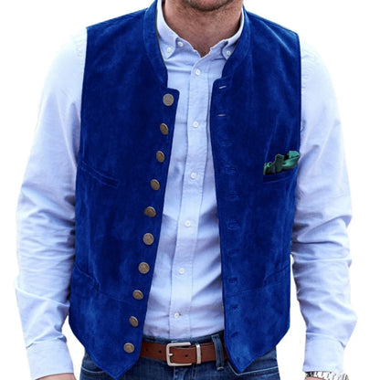 Men Vest Brown Frosted Velvet Single Button Casual Steampunk Style Waistcoat For Business Work Office Daily Sleeveless