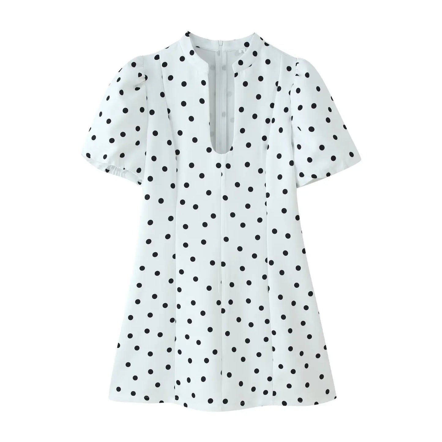 Elegant Holiday Chic Women Mini Dress Black O-Neck Zipper Short Puff Sleeve Dress Fashion 2026 Spring Summer Party Dress