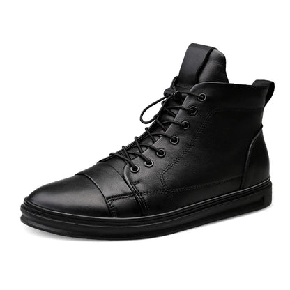 Winter Genuine Leather Boots Men Ankle Casual High Top Skateboarding Shoes Cow Leather Big Size 47 48
