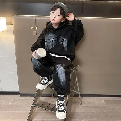 Print Hoodies Set Korean Kids Clothes Children 4 7 Years Clothing Children's From 8 12 Top Bottom Boys Boy Autumn Winter Child