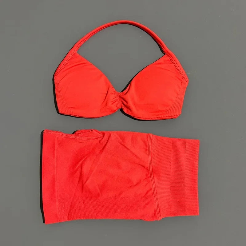 2 Piece Gym Sets Woman Sports Strappy Bra Seamless Set Quick Dry Fitness Squat Proof Shorts Sportswear Running Workout Suit