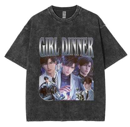 Sylus Love and Deepspace Vintage Washed T Shirts Girl Dinner Summer Harajuku Graphic T-Shirt Men's Women Oversized Cotton Tshirt