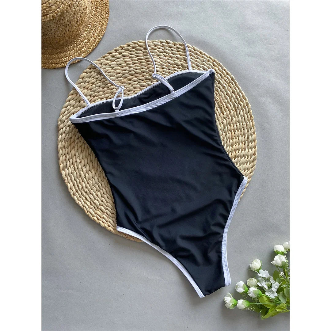2025 New Sexy Splicing High Leg Cut Women Swimwear One Piece Swimsuit Female Monokini Padded Bather Bathing Suit Swim K5622