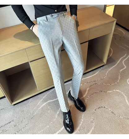 New Men Casual Plaid Suit Pants Fashion Men's Slim Fit Business Social Dress Pants Formal Wedding Social Party Male Trousers
