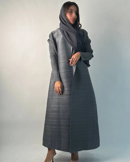 Women's Fold Miyake Pleated Abaya Long Sleeve Print Foldable Collar Robe Cardigan Coat New Winter Fashion Original Design 2026