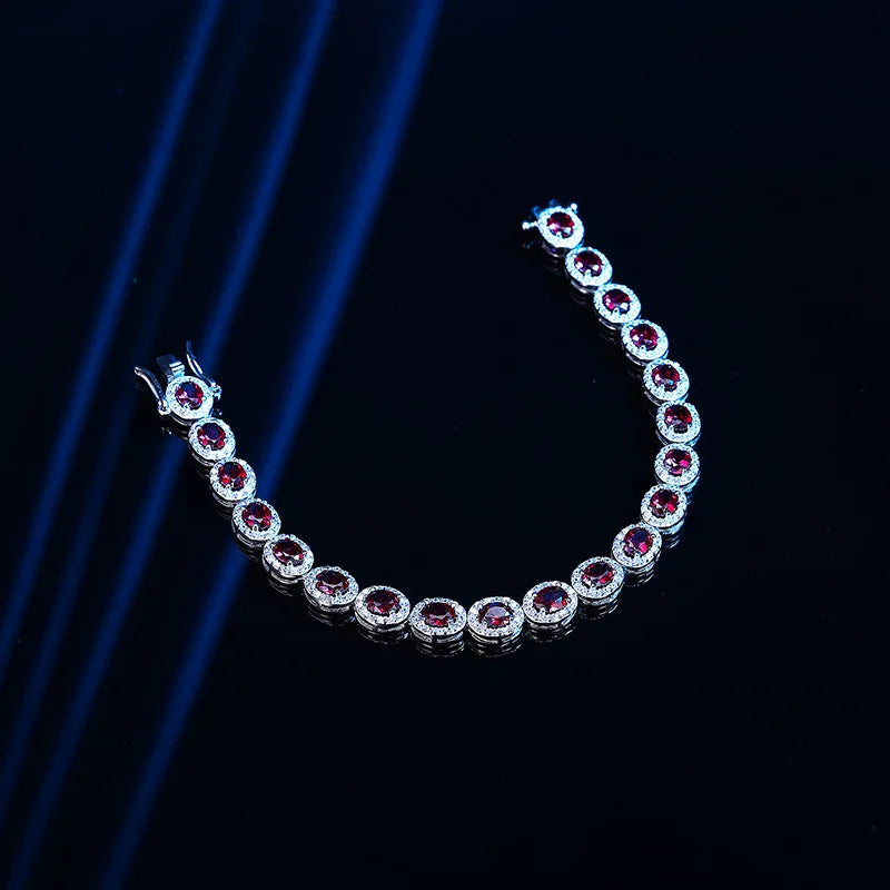 2023 New In Real S925 Sterling Silver Full Ruby Link Bracelet for Women Lab Grown Gemstones Bracelets Party Fine Jewelry