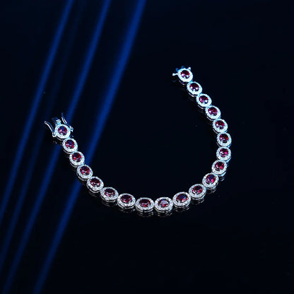 Trendy S925 Sterling Silver Full Ruby Tennis Bracelet for Women Girls Pear Cut Gemstones Link Bracelets Party Fine Jewelry