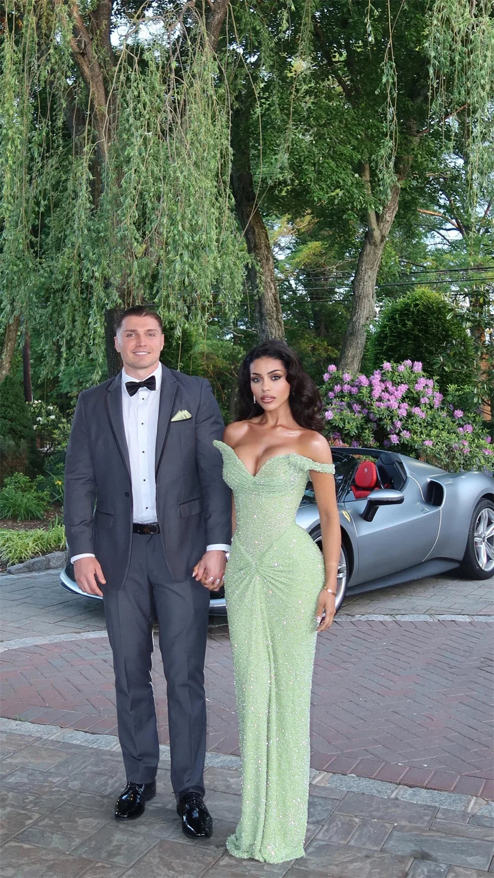 Green Off Shoulder Sequin Prom Dresses Mermaid Exquisite Customized جديد في الفساتين Sweep Train Evening Dress 2025