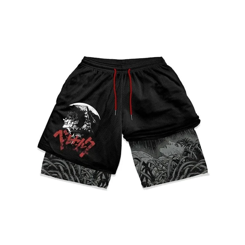 Y2K Summer Men Streetwear Anime Berserk Oversize Active Athletic Gym Short Pants Training Fitness Workout Track Shorts Clothes