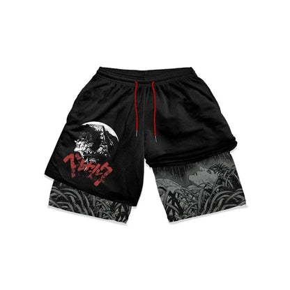 Y2K Summer Men Streetwear Anime Berserk Oversize Active Athletic Gym Short Pants Training Fitness Workout Track Shorts Clothes