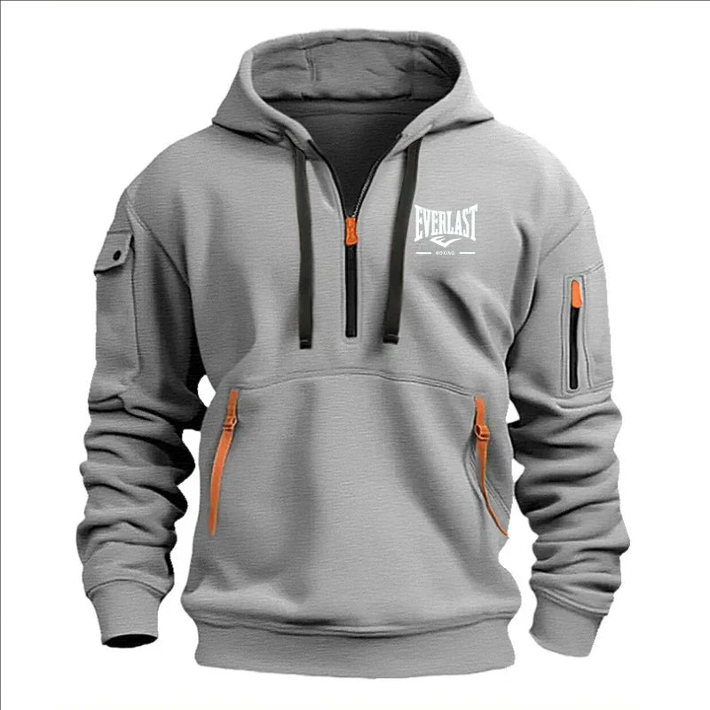 Fashion autumn and winter men's brand clothing multi-zipper design printed hoodie casual sweatshirt loose hooded jumper