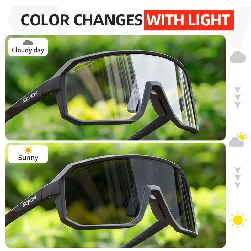 Scvcn New Men's UV400 Photochromic Cycling Sunglasses Women Sports Running Eyewear for Men Glasses Road Bike Bicycle Goggles