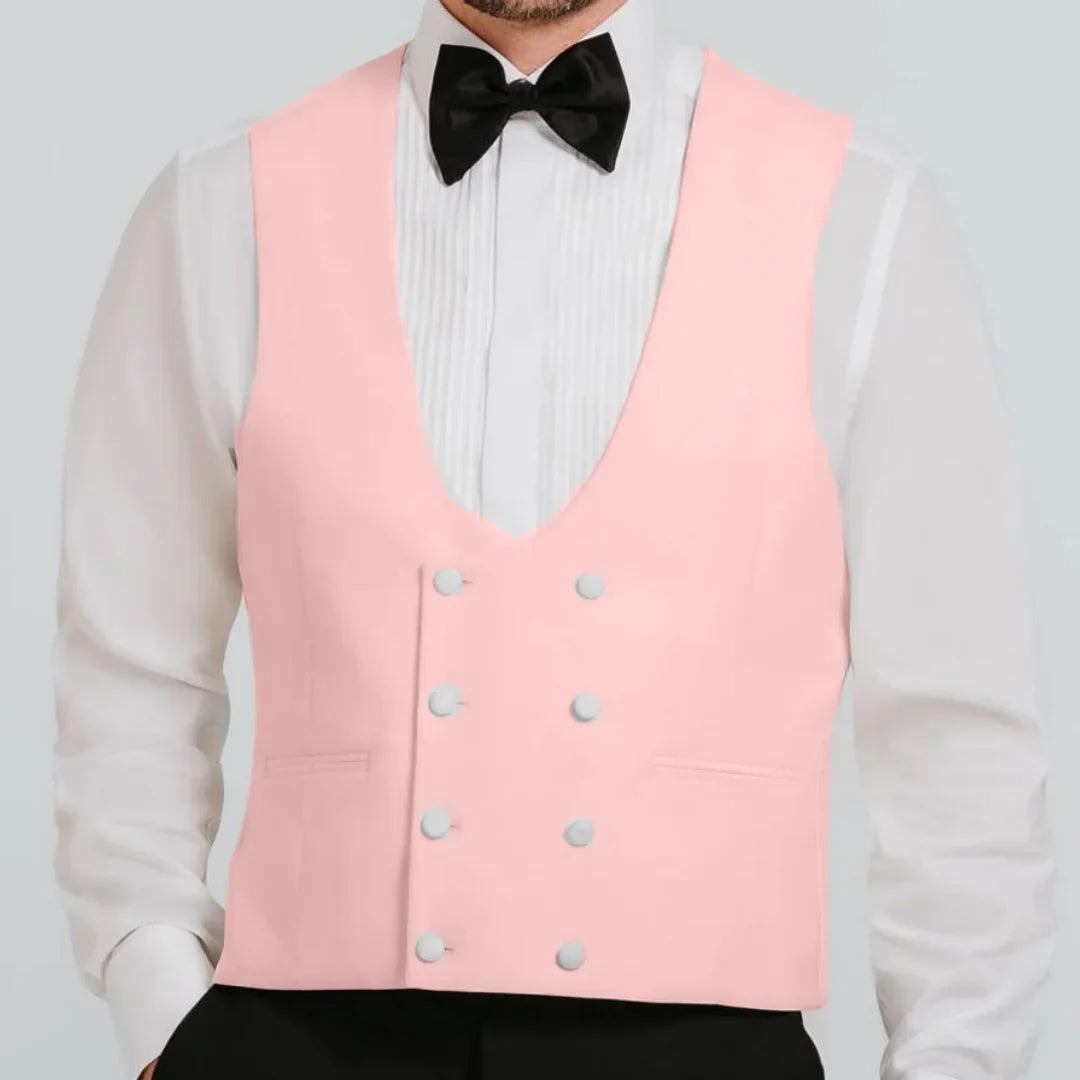 Men Vest Beige Double Button V Neck Waistcoat For Wedding Birthday Banquet Party Business Work Daily Casual Men Suit Vest