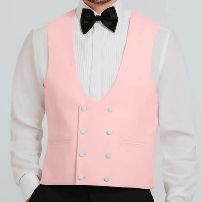 Men Vest Beige Double Button V Neck Waistcoat For Wedding Birthday Banquet Party Business Work Daily Casual Men Suit Vest