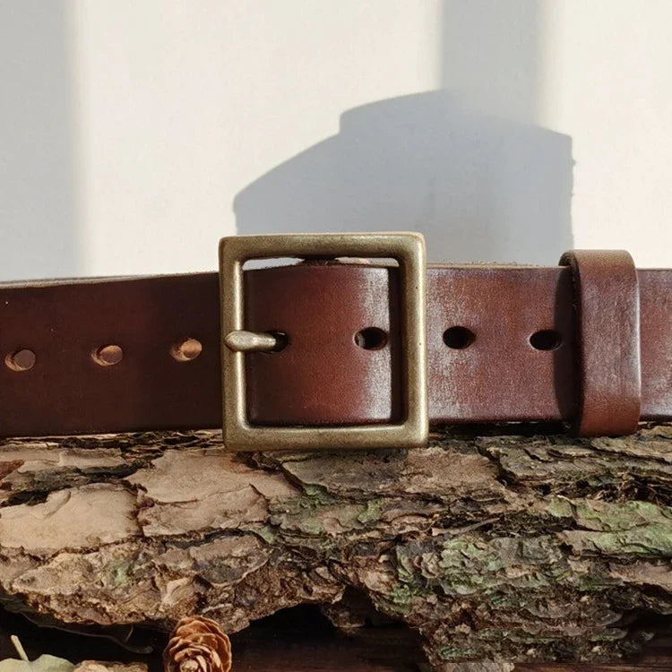 4.1CM Men High Quality Genuine Leather Belt Luxury Designer Brass Pin Buckle Belts Pure Cowskin Vintage Strap Male Jeans for Man