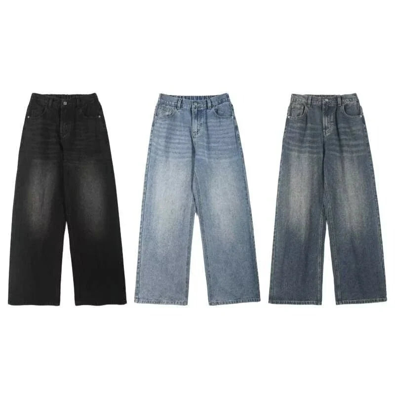 Male Classic America Hip Hop Rap Jeans Wide Leg Youth Popular Jeans Men Straight Leg Retro Loose Trousers Oversized Denim Pants