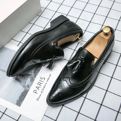 Dress Shoes Men Tassel Formal Leather Shoes Male Classic Social Casual Business Brogue Shoes Wedding Party Leather Loafers Male
