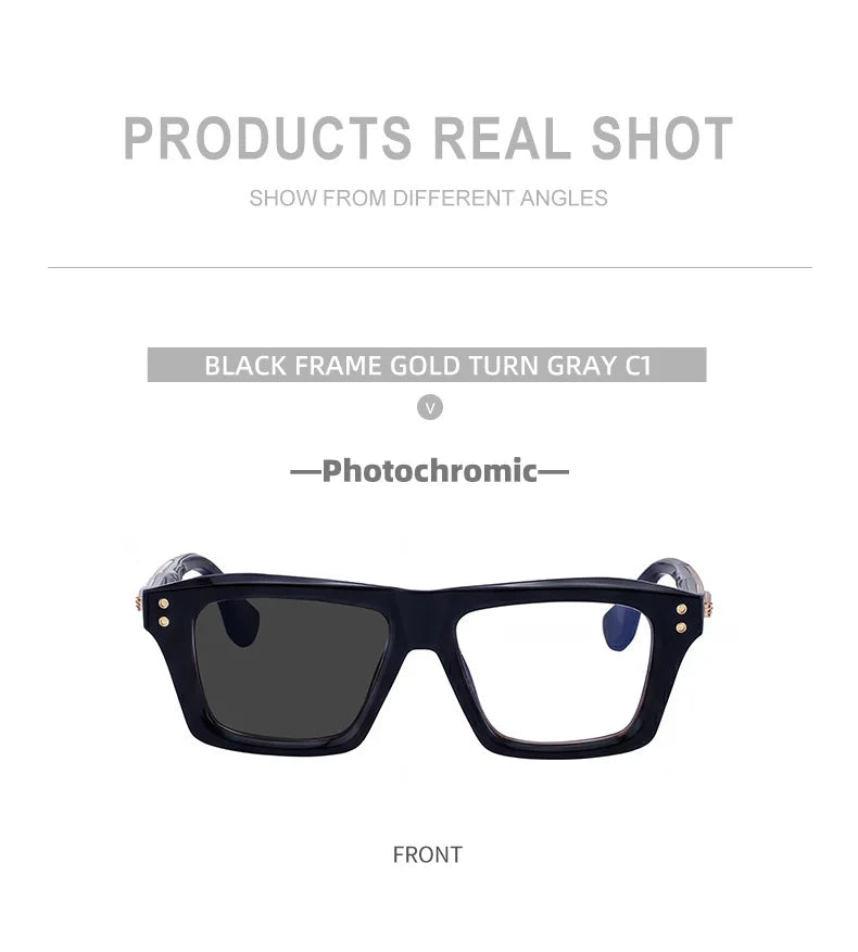 2026 New European and American Fashion Square Frame Photochromic Sunglasses for Men, Retro and Unique Outdoor Driving Sunglasses