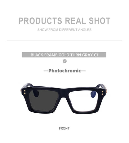 2026 New European and American Fashion Square Frame Photochromic Sunglasses for Men, Retro and Unique Outdoor Driving Sunglasses