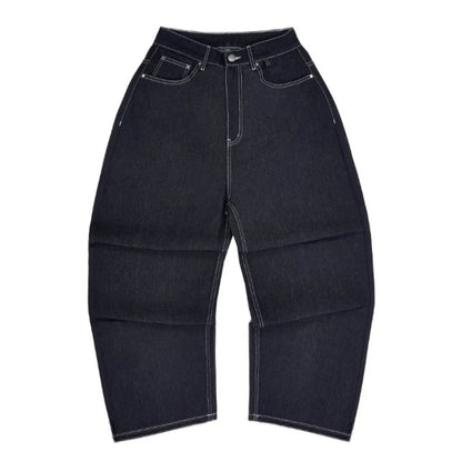 Y2K HipHop Chic Denim Jeans Trendy Disc Embroidered Pattern Retro Straight Leg Pants Casual Simple Streetwear Unisex Baggy Jeans
