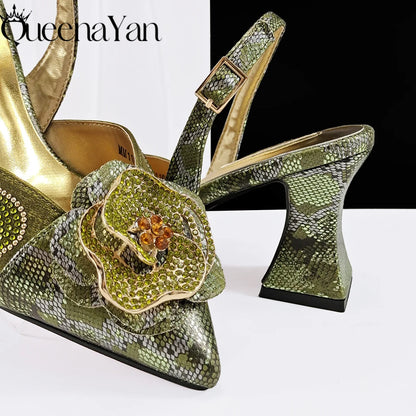 2025 Elegant Lilac Color Women's Heels Handbag Set Rhinestone Embellished Designer Shoes for Weddings Special Events