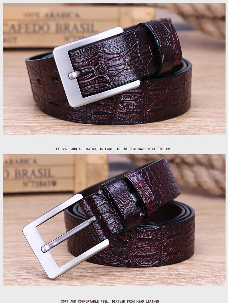 3.8CMNew Fashion Luxury Crocodile Skin Design men belt Genuine Leather Pin Buckle Alligator Jeans belts for Men's Cinto