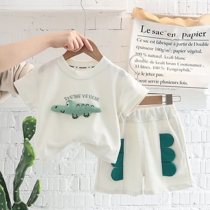 New Summer Baby Girls Boys Cotton Clothes Sets  Toddler Kids 3D Cartoon Crocodile T-Shirts Top and Shorts 2pcs/Set Outfits