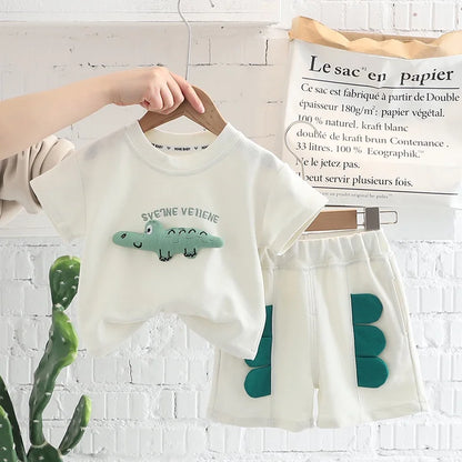New Summer Baby Girls Boys Cotton Clothes Sets  Toddler Kids 3D Cartoon Crocodile T-Shirts Top and Shorts 2pcs/Set Outfits