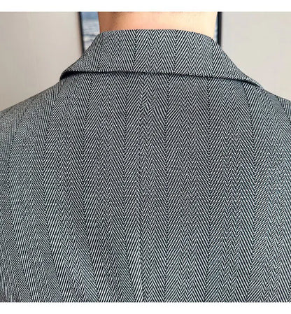 Men's Herringbone Stripe Suit Blazer Classic Lapel Dress Jacket Elegant Slim Fit Fashion Simple Casual Business Prom Suit Jacket