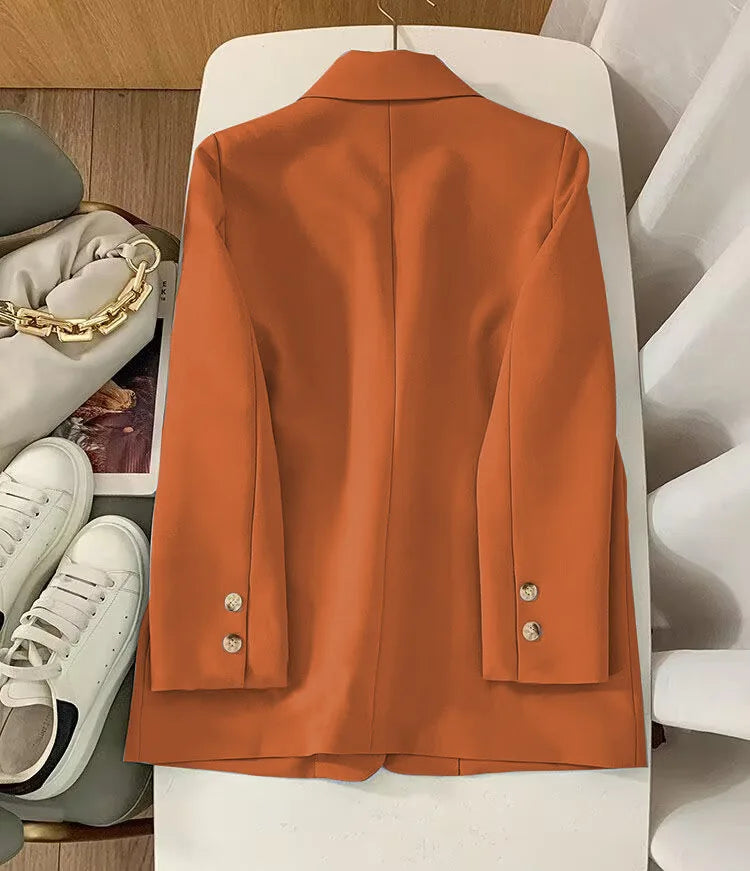 Elegant Orange Blazer for Women, Long Sleeve Jacket, Casual Slim Outerwear, Spring and Autumn Fashion, 2023