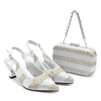 New Fashion Women Nigerian Italian Shoes and Bags Set Decorated with Rhinestone Elegant Woman Heeled Shoes Wedding Leather Shoe
