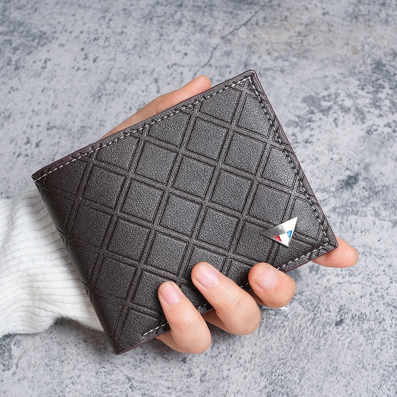 New men's wallet short wallet young men's fashion and leisure plaid multi-card thin soft wallet coin purse