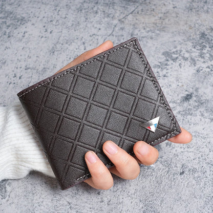 New men's wallet short wallet young men's fashion and leisure plaid multi-card thin soft wallet coin purse