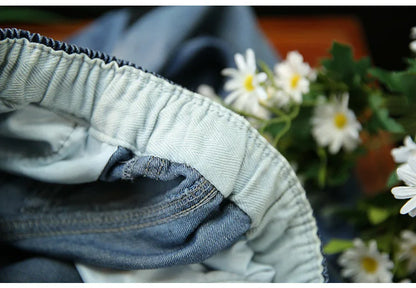 Summer Females Luxury Embroidery Jeans Womens Fashion Vintage Ripped Denim Trousers Loose Holes Elastic Harem Pants