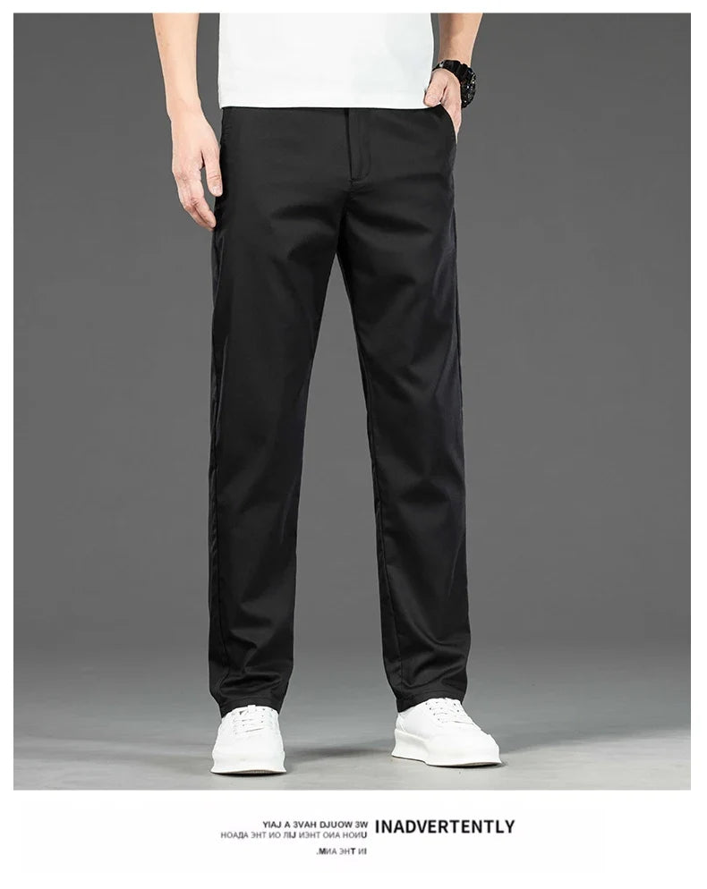 Spring Summer New Men's Casual Pants Thin Mulberry Silk Soft Business Casual Trousers Slim Straight Elastic Suit Pants Male