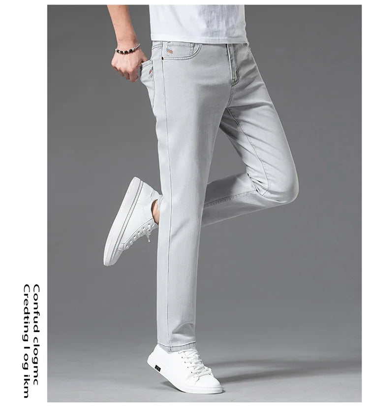 2023 y2k streetwear Spring Summer  Youthful Vitality Men's Fit Straight Thin Denim Jeans Lightweight Cotton Stretch Trousers