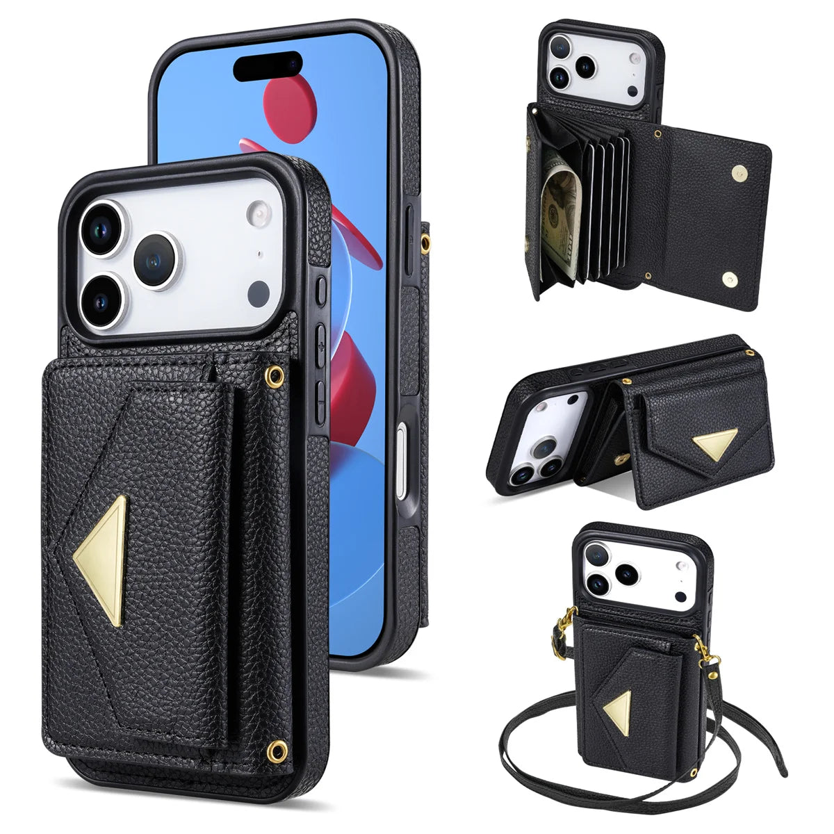 Crossbody Lanyard Leather Wallet Card Phone Case for IPhone 17 Air 16E 16 Pro Max 15 14 Plus 13 12 11 XS XR SE2020 Leather Cover