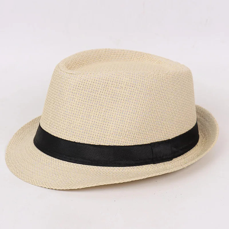 Jazz Hat British Style Linen Solid Color Hat for Men and Women Rolled Brim Couple Style Sun Hat Paper Straw Hat